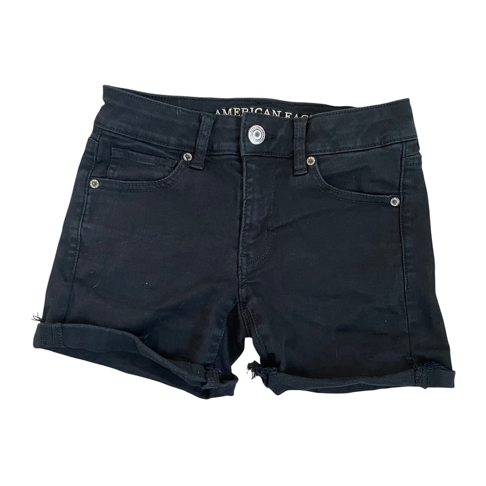 American‎ Eagle Black Midi Shorts Womens 0 High Rise Next Level Stretch Everyday